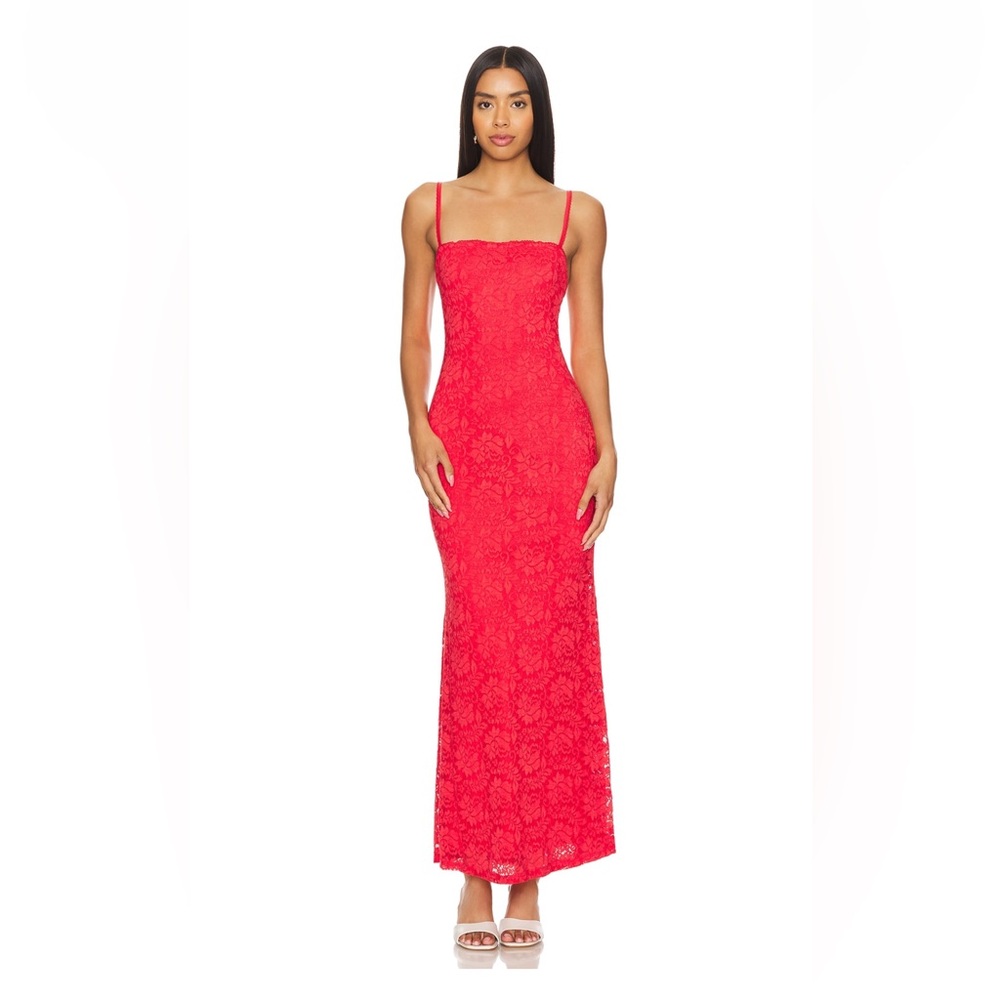 Elegant Poppy/Coral Lace Dress (Vetiver by Nia)